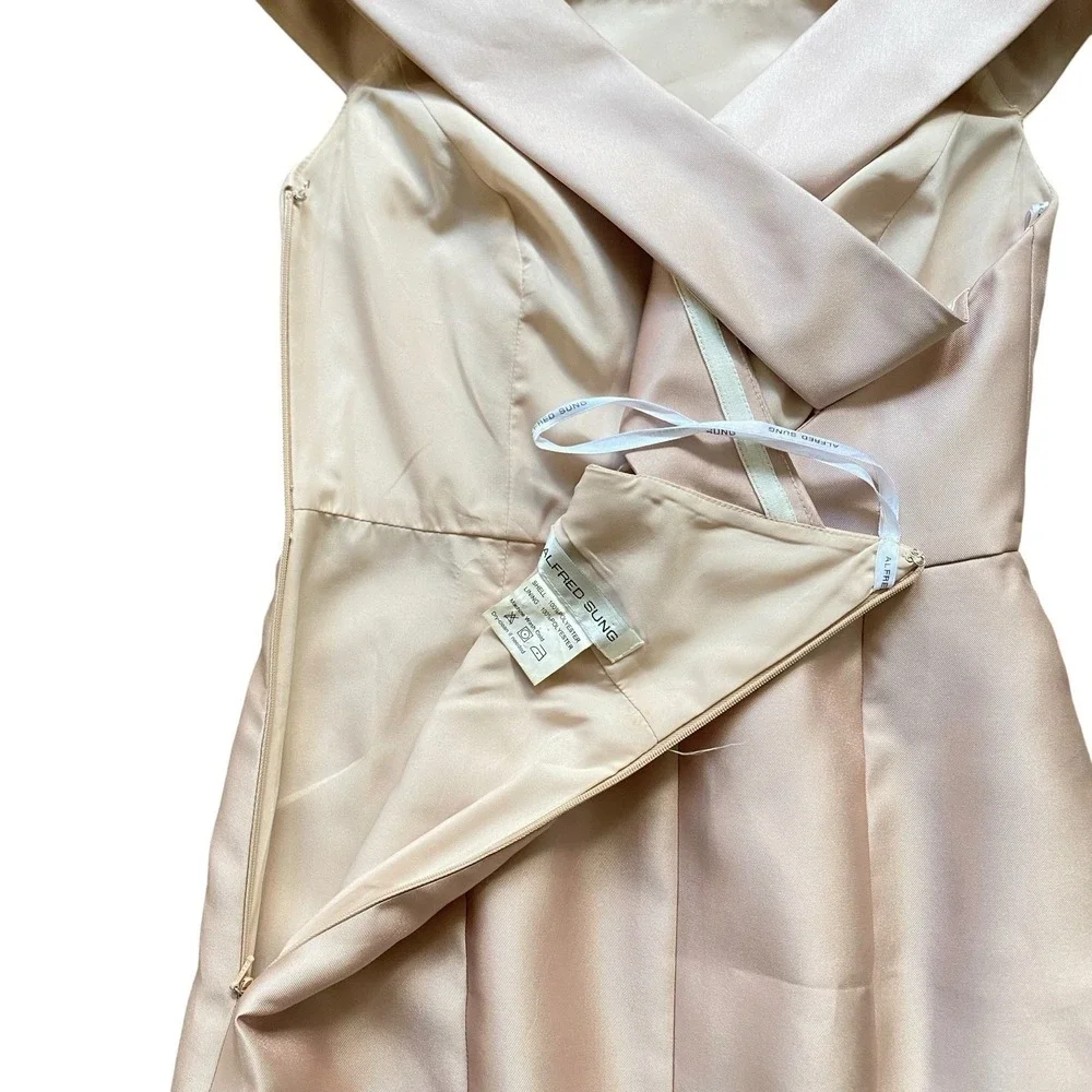Alfred Sung Maxi Gown Dress XS Blush Pink Satin Mermaid Prom Wedding Party - Picture 7 of 14